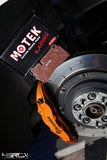 Motek Racing performance brake pads ST600 Nissan GTR35 and Audi R8 rear calipers